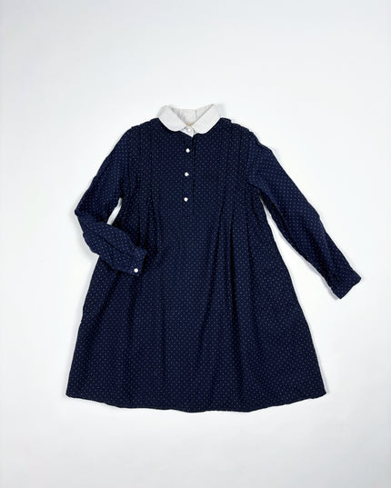 Robe vintage marine à pois blanc - 6-7y