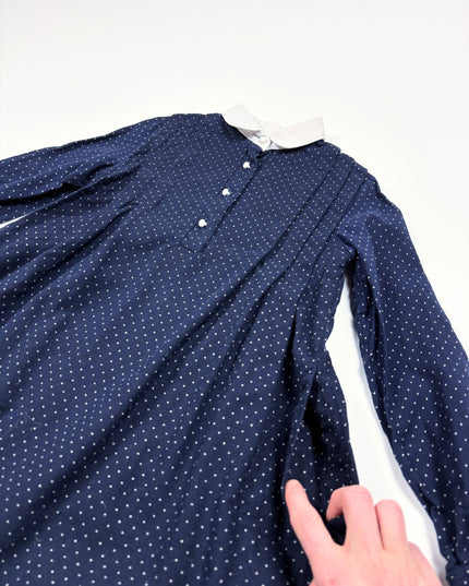 Robe vintage marine à pois blanc - 6-7y