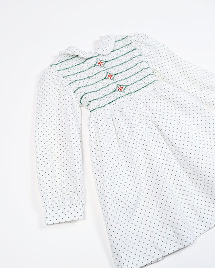 Robe vintage blanche à pois verts - 3-5y