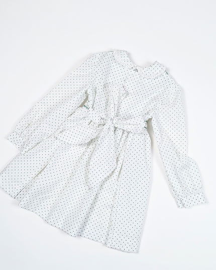 Robe vintage blanche à pois verts - 3-5y