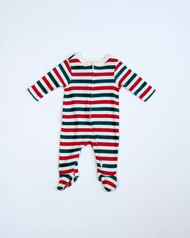 Indigo - Pyjama ligné vert et rouge - 0-3m