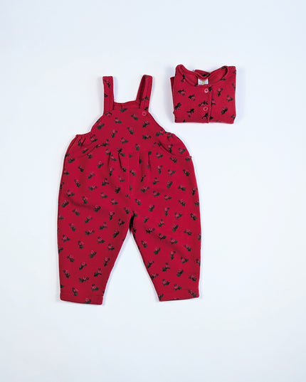 Huggy Bear vintage - Ensemble salopette ouatée rouge - 24m