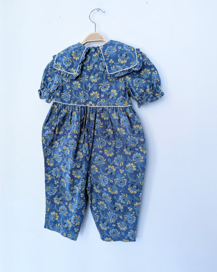 Combinaison bleue vintage à fleurs jaunes - 18m