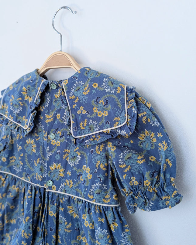 Combinaison bleue vintage à fleurs jaunes - 18m