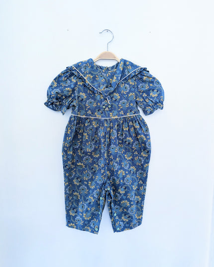 Combinaison bleue vintage à fleurs jaunes - 18m
