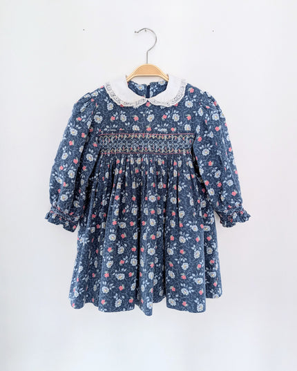 Robe smocked vintage en coton à imprimé fleuri - 2y