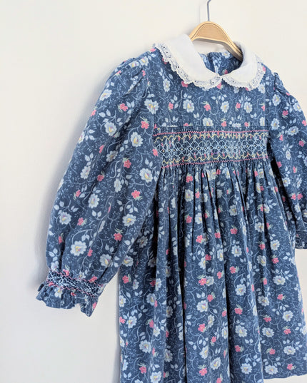 Robe smocked vintage en coton à imprimé fleuri - 2y