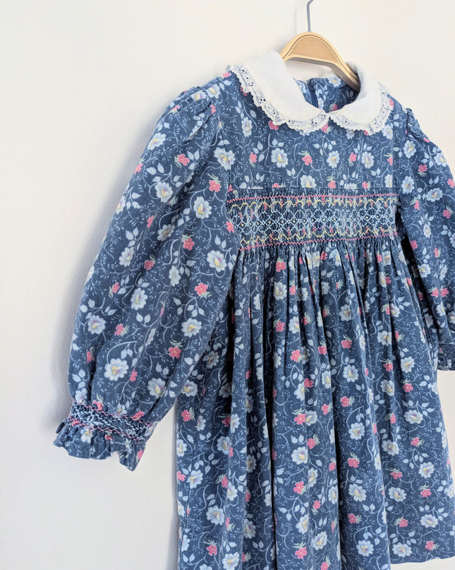 Robe smocked vintage en coton à imprimé fleuri - 2y