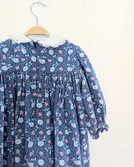 Robe smocked vintage en coton à imprimé fleuri - 2y